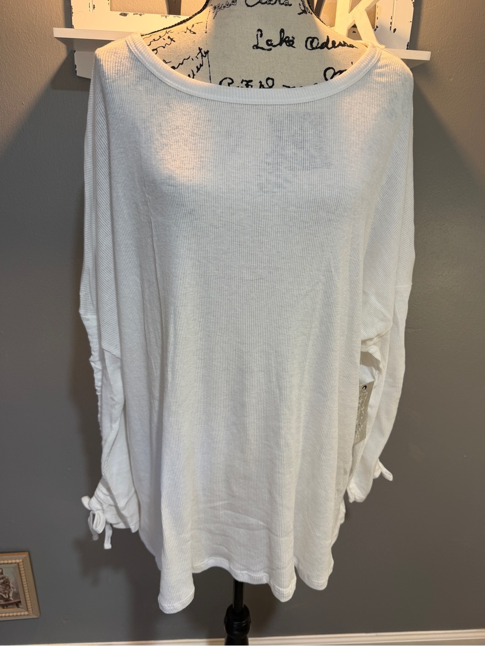 FRENCH LAUNDRY WHITE RIBBED TIE SLEEVE TUNIC SZ 3X NWT